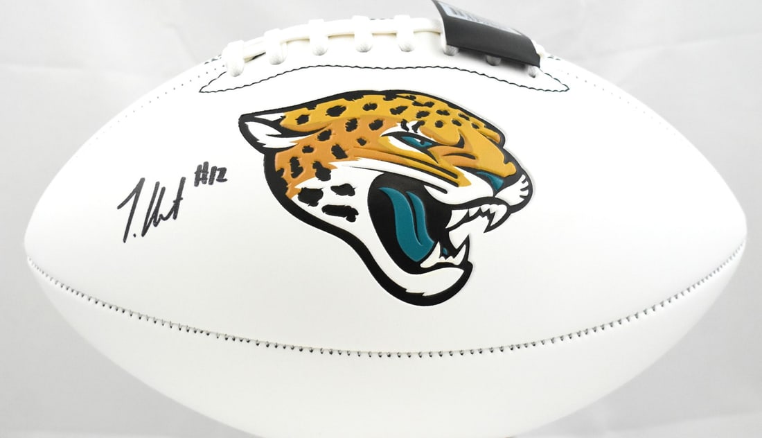 Jacksonville Jaguars Football Signed by Travis Hunter with Beckett W Hologram: Jacksonville Jaguars Football Signed by Travis Hunter with Beckett W Hologram This is an original Jacksonville Jaguars logo football autographed by Travis Hunter. The item is pre-owned and includes a