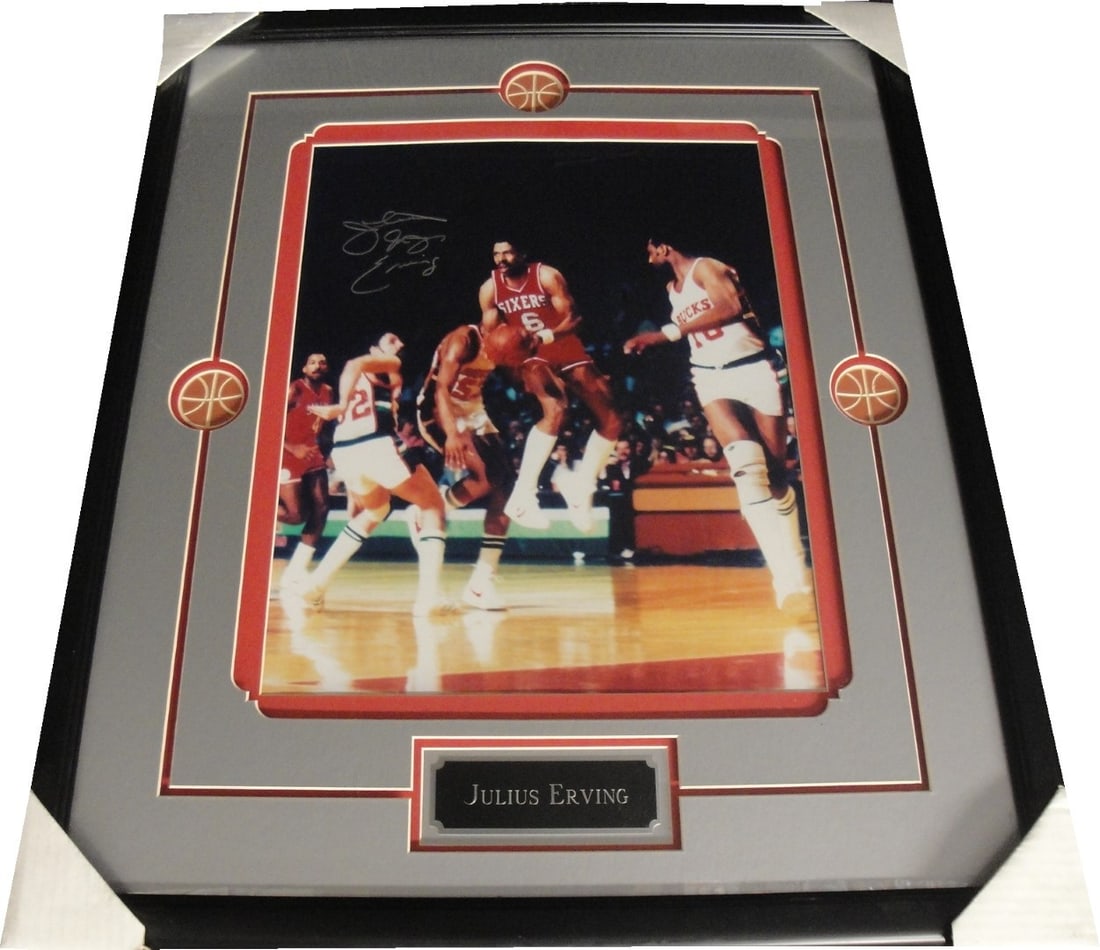 Julius Dr J Erving Hand Signed Framed 16x20 Photo Philadelphia 76ers: Julius Dr J Erving Hand Signed Framed 16x20 Photo Philadelphia 76ers Celebrate basketball history with this original, hand-signed 16x20 photo of Julius "Dr. J" Erving, one of the greatest players in N