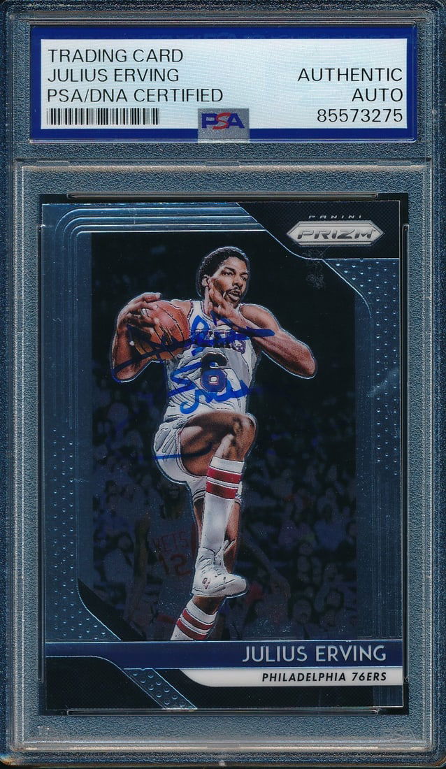 Julius Erving HOF Signed 2018-19 Panini Card #95 PSA/DNA 198490: Julius Erving HOF Signed 2018-19 Panini Card #95 PSA/DNA 198490 Offered is a Julius Erving Hall of Fame signed/autographed 2018-19 Panini Card #95 featuring the Philadelphia 76ers. This original card
