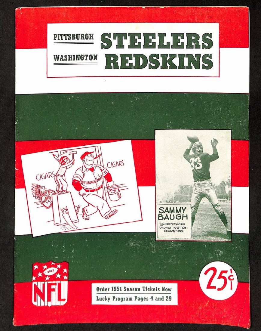 1950 Pittsburgh Steelers vs Washington Redskins Program Sammy Baugh Cover (1 of 5)