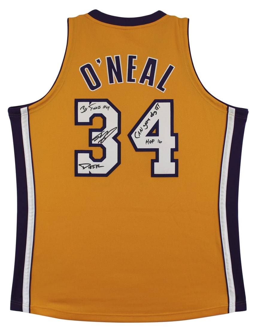 Shaquille O'Neal Signed Lakers Jersey with Inscriptions BAS Authenticated: Shaquille O'Neal Signed Lakers Jersey with Inscriptions BAS Authenticated Celebrate the legacy of Shaquille O'Neal with this original autographed yellow Mitchell & Ness Hardwood Classics jersey from t