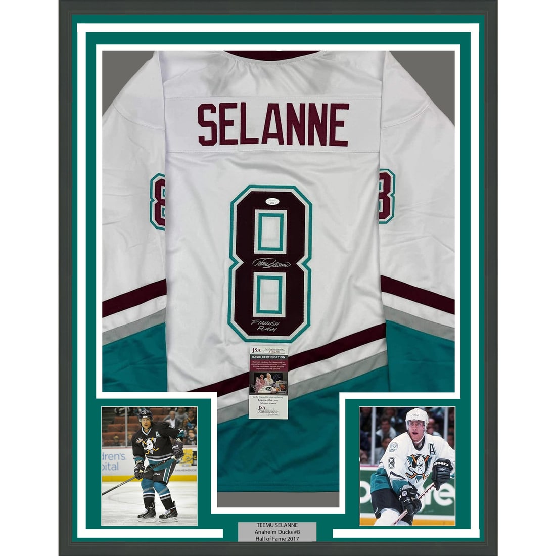 Teemu Selanne Signed 35x39 Framed White Jersey With JSA Authentication (1 of 2)