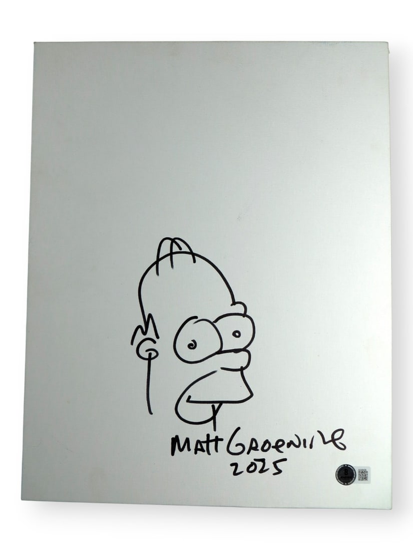 Matt Groening Signed 11x14 Canvas Sketch The Simpsons Beckett Authenticated (1 of 3)