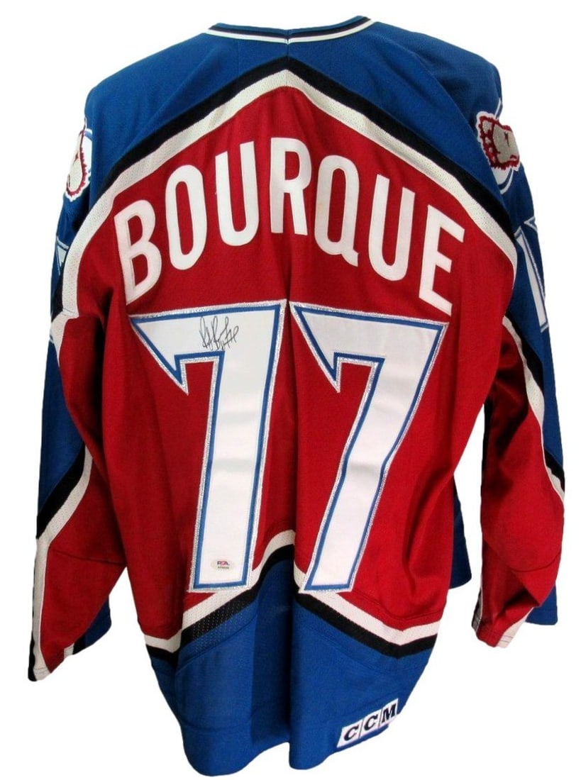 Colorado Avalanche CCM Jersey Signed by Ray Bourque HOF with PSA DNA Authentication: Colorado Avalanche CCM Jersey Signed by Ray Bourque HOF with PSA DNA Authentication This is a Ray Bourque Hall of Fame autographed CCM Authentic Colorado Avalanche jersey, size XXL. The jersey showcas