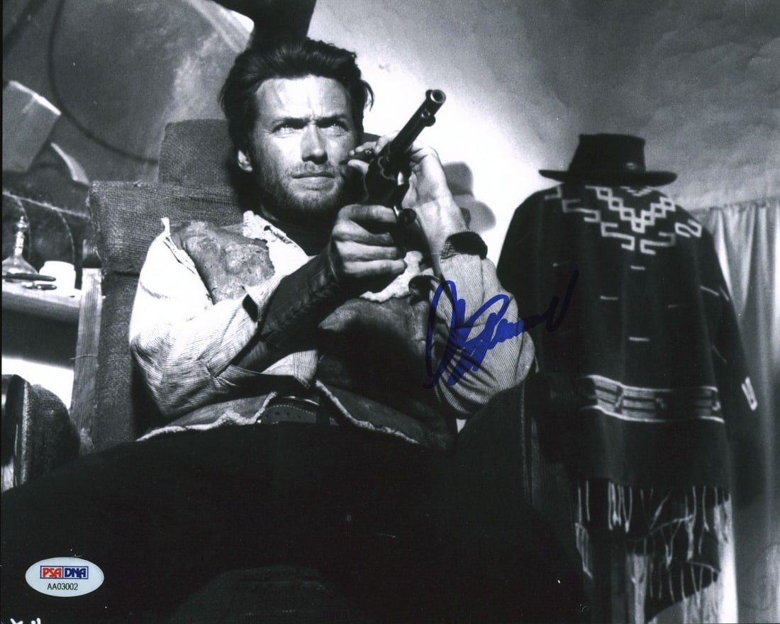 Clint Eastwood Autographed 8x10 Photo Gem Mint 10 BAS PSA: Clint Eastwood Autographed 8x10 Photo Gem Mint 10 BAS PSA This remarkable 8x10 photo features a stunning autograph from Clint Eastwood, acclaimed star of 'The Good, the Bad and the Ugly.' Graded as Ge