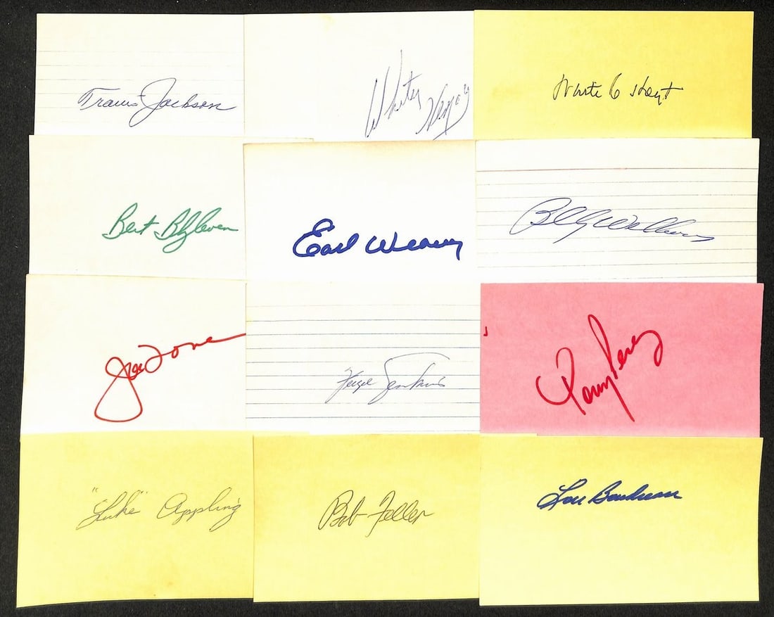 Set of 25 Hall of Fame Baseball Player Signed 3x5 Index Cards (1 of 2)