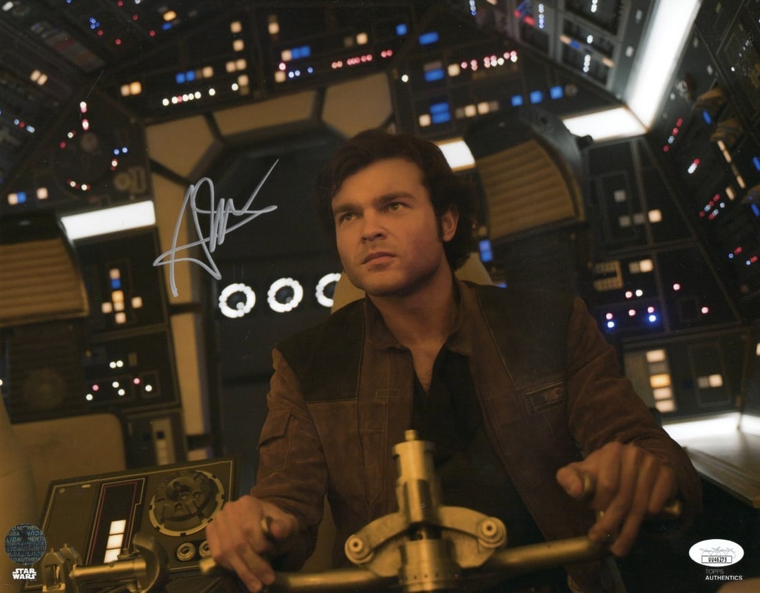 Alden Ehrenreich Signed 11x14 Star Wars Han Solo Photo JSA: Alden Ehrenreich Signed 11x14 Star Wars Han Solo Photo JSA This stunning 11" x 14" photograph features Alden Ehrenreich, known for his role as Han Solo in the Star Wars saga. The image is signed by Eh