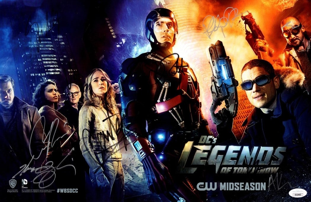 DC Legends of Tomorrow Autographed Poster 11X17 10 Signatures JSA: DC Legends of Tomorrow Autographed Poster 11X17 10 Signatures JSA This is an original autographed poster from the popular series DC Legends of Tomorrow. Measuring 11x17 inches, it features the signatu
