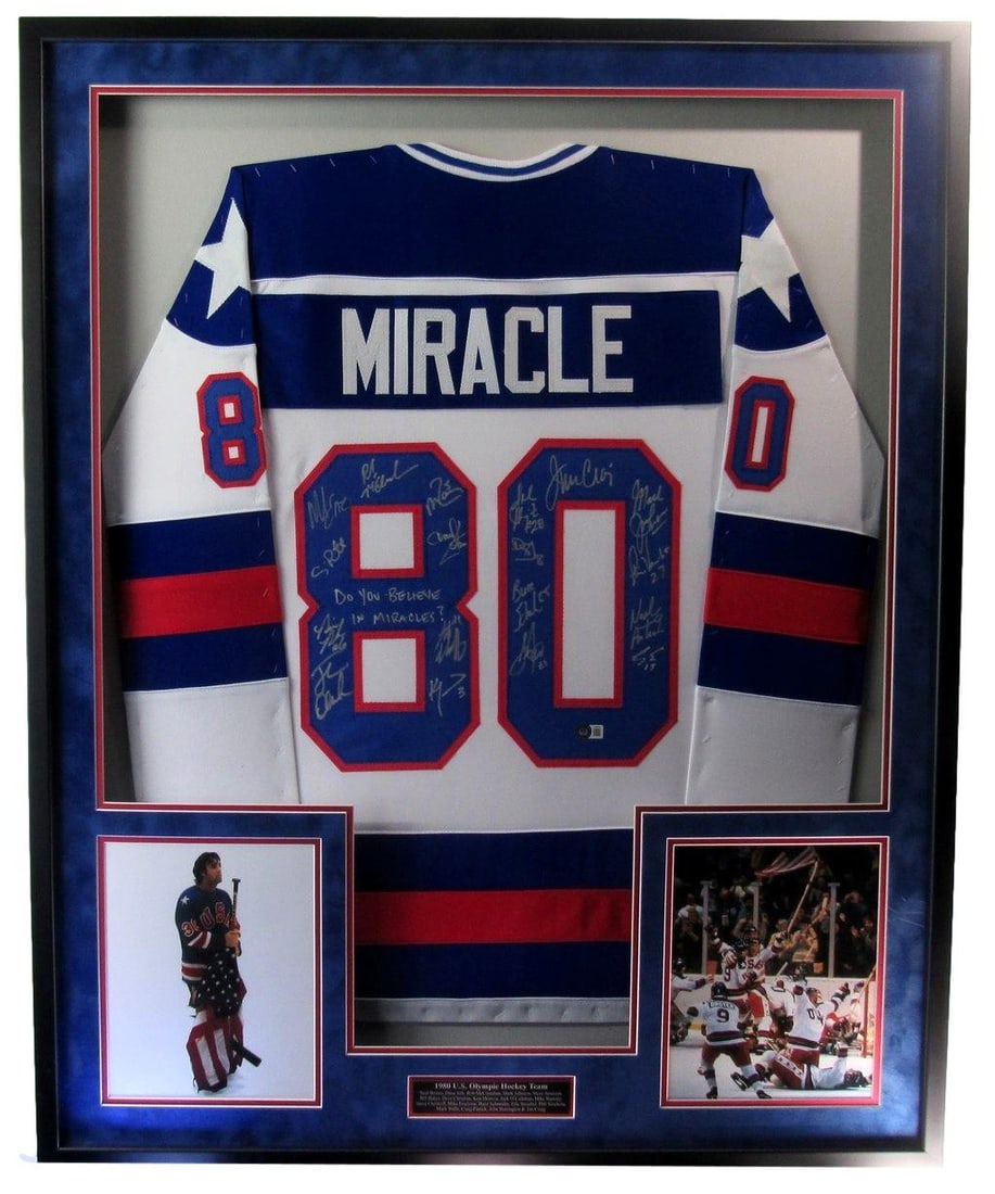 1980 USA Hockey Miracle Framed Jersey 18 Signatures Beckett Authenticated (1 of 4)