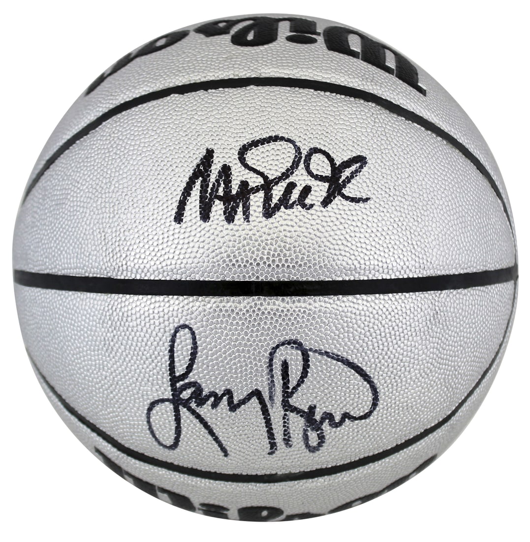 Magic Johnson Larry Bird Signed Silver Wilson Basketball BAS Authenticated (1 of 3)