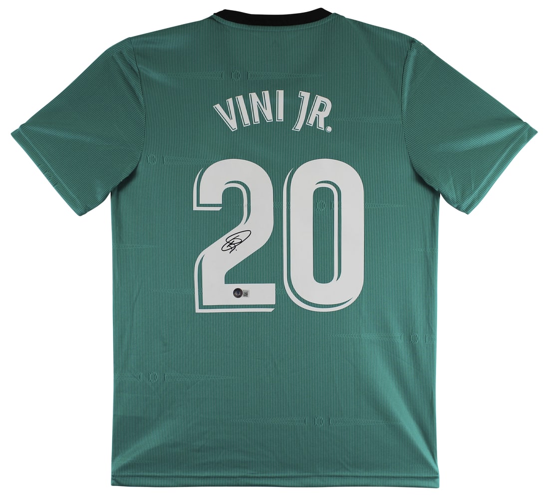 Vinicius Jr. Signed Teal Adidas Jersey Real Madrid BAS Authenticated: Vinicius Jr. Signed Teal Adidas Jersey Real Madrid BAS Authenticated This authentic autographed teal Adidas jersey features the signature of Vinicius Jose Paixao de Oliveira Junior, a prominent player