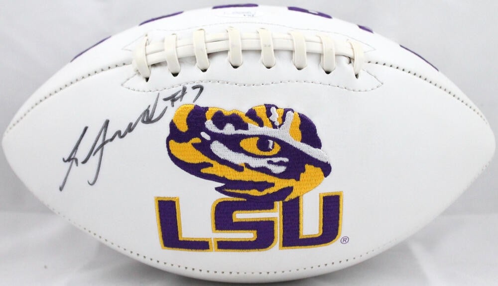 Leonard Fournette Signed LSU Tigers Football JSA Authenticated: Leonard Fournette Signed LSU Tigers Football JSA Authenticated This is an original football featuring the LSU Tigers logo, autographed by Leonard Fournette. The item is authenticated by JSA, ensuring