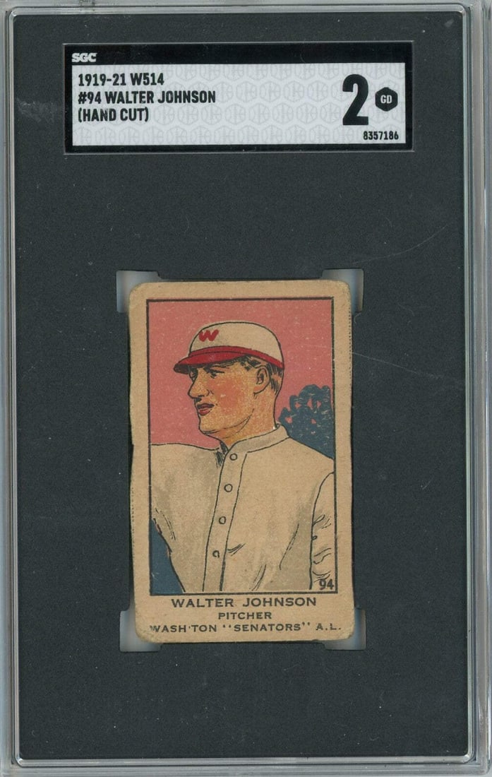 1919-21 W514 Walter Johnson #94 Baseball Tobacco Card SGC 2 (1 of 2)