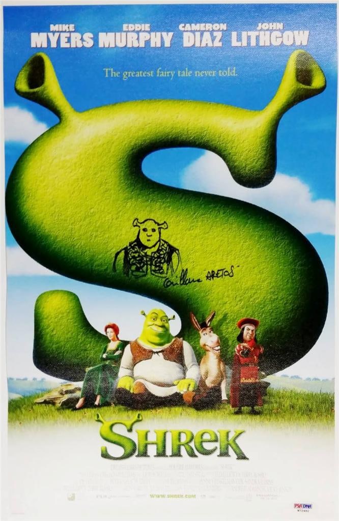 11x17 Canvas Print Signed and Sketched by Guillaume Aretos Featuring Shrek: 11x17 Canvas Print Signed and Sketched by Guillaume Aretos Featuring Shrek This is an original 11x17 inch canvas print of Shrek, signed and sketched by Guillaume Aretos. The autograph has been authent