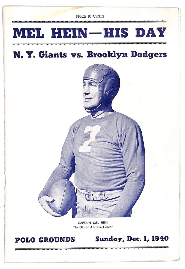 1940 NY Giants vs Dodgers Football Program Mel Hein Day NFL Vintage (1 of 4)
