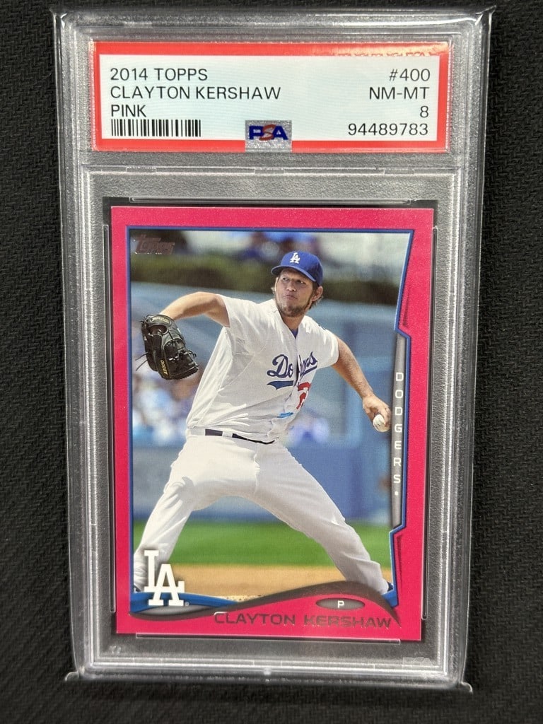 Clayton Kershaw 2014 Topps Mother's Day Pink PSA 8 Card #400: Clayton Kershaw 2014 Topps Mother's Day Pink PSA 8 Card #400 Collect an exceptional piece of baseball history with this 2014 Topps Mother's Day Pink Clayton Kershaw card. Featuring the iconic pitcher