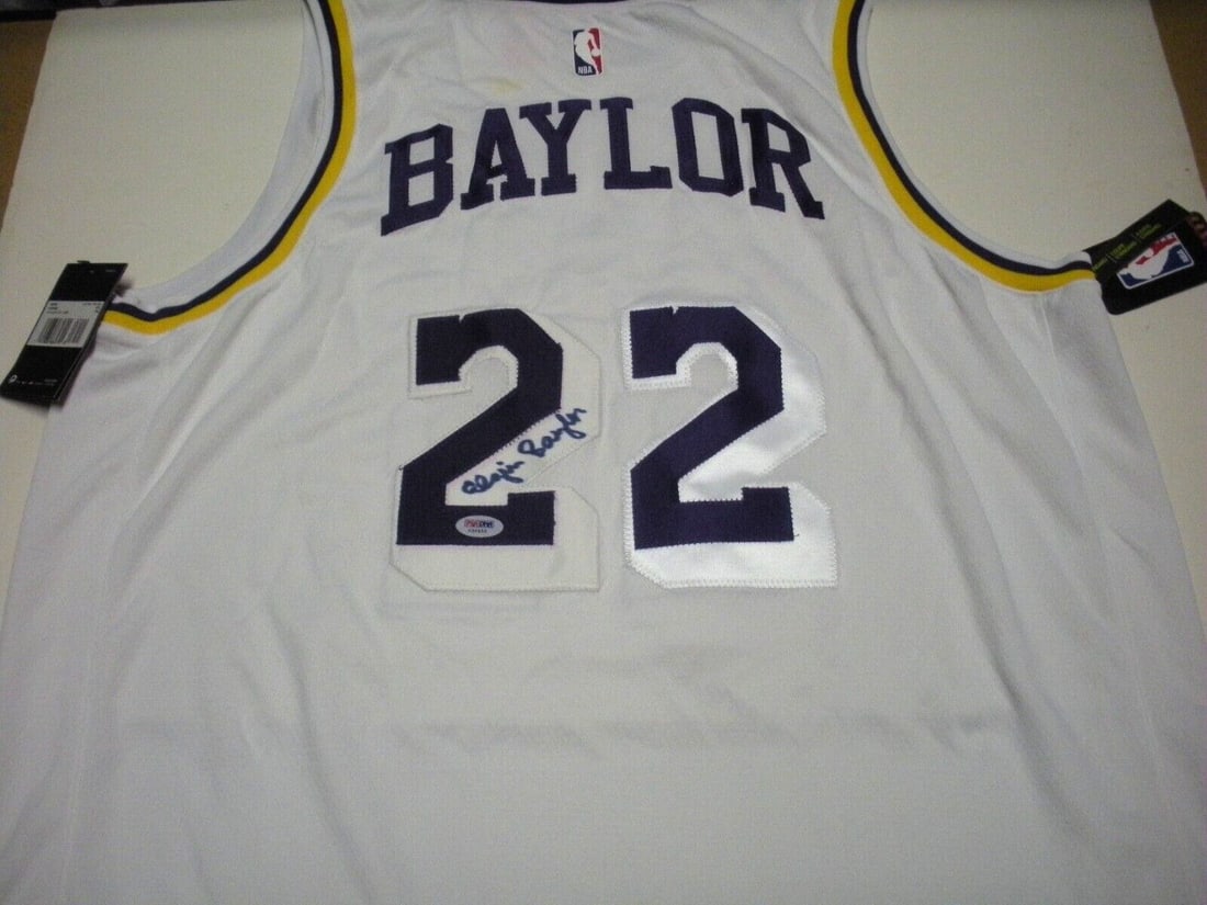 Elgin Baylor Signed Los Angeles Lakers Nike Jersey with PSA/DNA COA: Elgin Baylor Signed Los Angeles Lakers Nike Jersey with PSA/DNA COA This is an officially licensed Nike jersey signed by Elgin Baylor, featuring the Los Angeles Lakers team. The jersey is an original