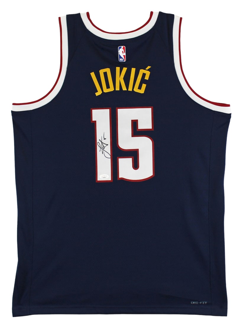 Nikola Jokic Autographed Navy Blue Nike Swingman Jersey JSA Certified: Nikola Jokic Autographed Navy Blue Nike Swingman Jersey JSA Certified Celebrate your fandom with this authentic autographed Navy Blue Nike Swingman Jersey personally signed by Nikola Jokic of the Denv