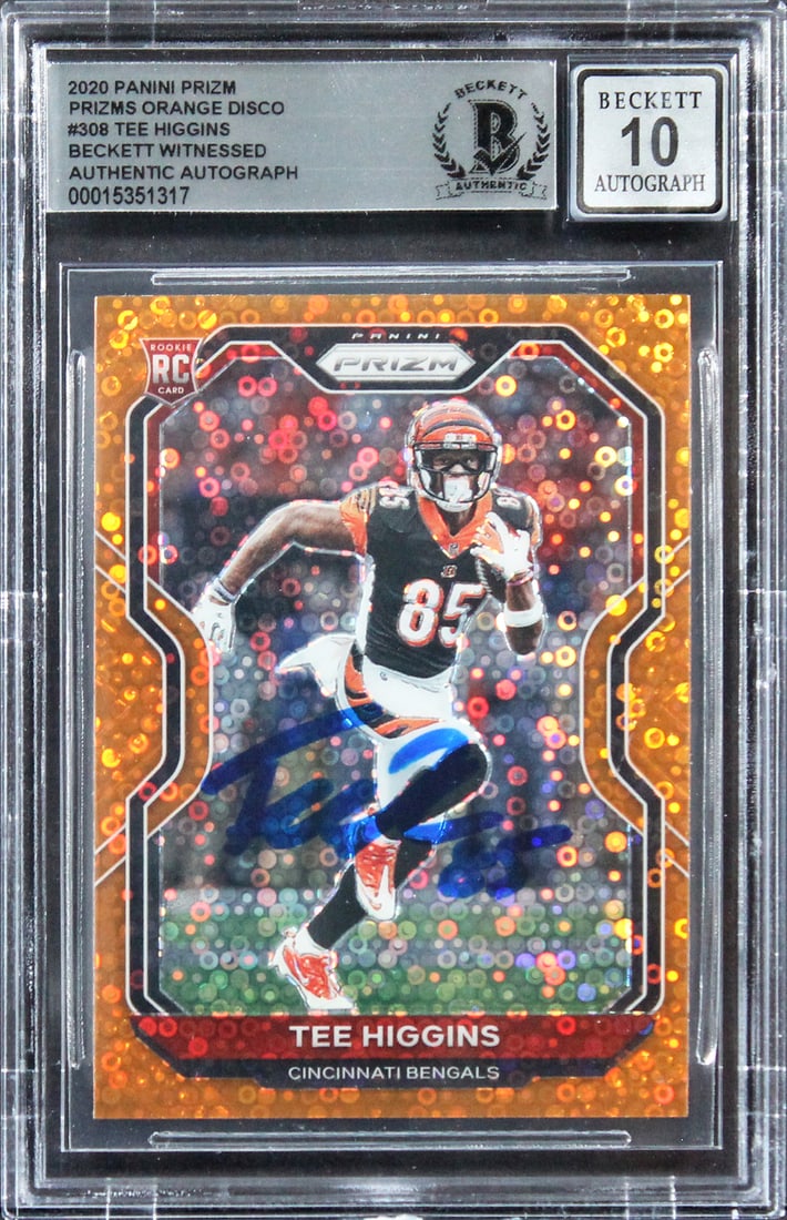 Tee Higgins Signed 2020 Panini Prizm Orange Disco RC Card Gem Mint 10 BAS (1 of 2)