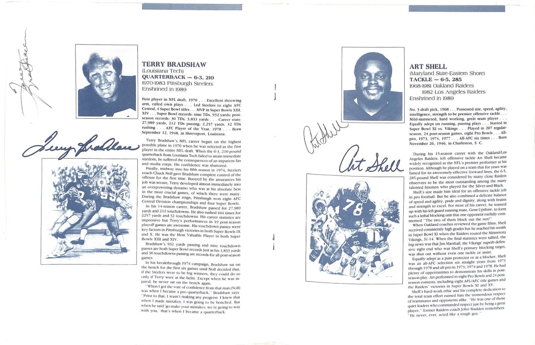 1989 Pro Football Hall of Fame Program Signed by 9 Players including Bradshaw and Blount (1 of 6)