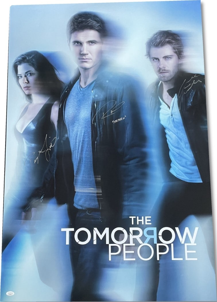 The Tomorrow People Autographed 27x40 WB Poster JSA Certified: The Tomorrow People Autographed 27x40 WB Poster JSA Certified This original 27x40 poster for 'The Tomorrow People' features autographs from the cast members Robbie Amell, Peyton List, and Luke Mitchel