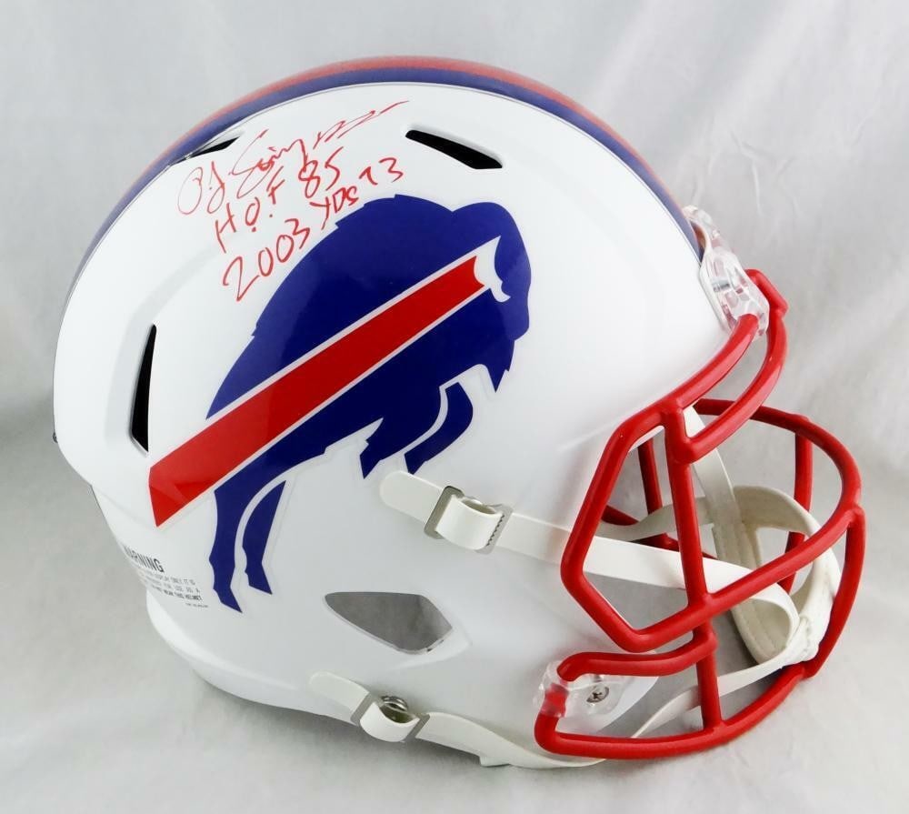 Buffalo Bills Full Size Flat White Helmet Signed by OJ Simpson JSA Authenticated (1 of 2)