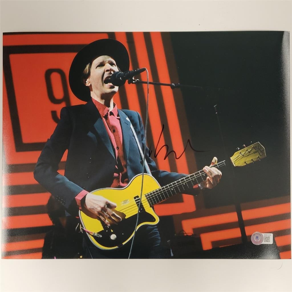 Signed 11x14 Photo of Beck with Beckett Authenticated Autograph: Signed 11x14 Photo of Beck with Beckett Authenticated Autograph This is an original 11x14 photograph signed by singer and musician Beck Hansen. The autograph has been authenticated by Beckett and the