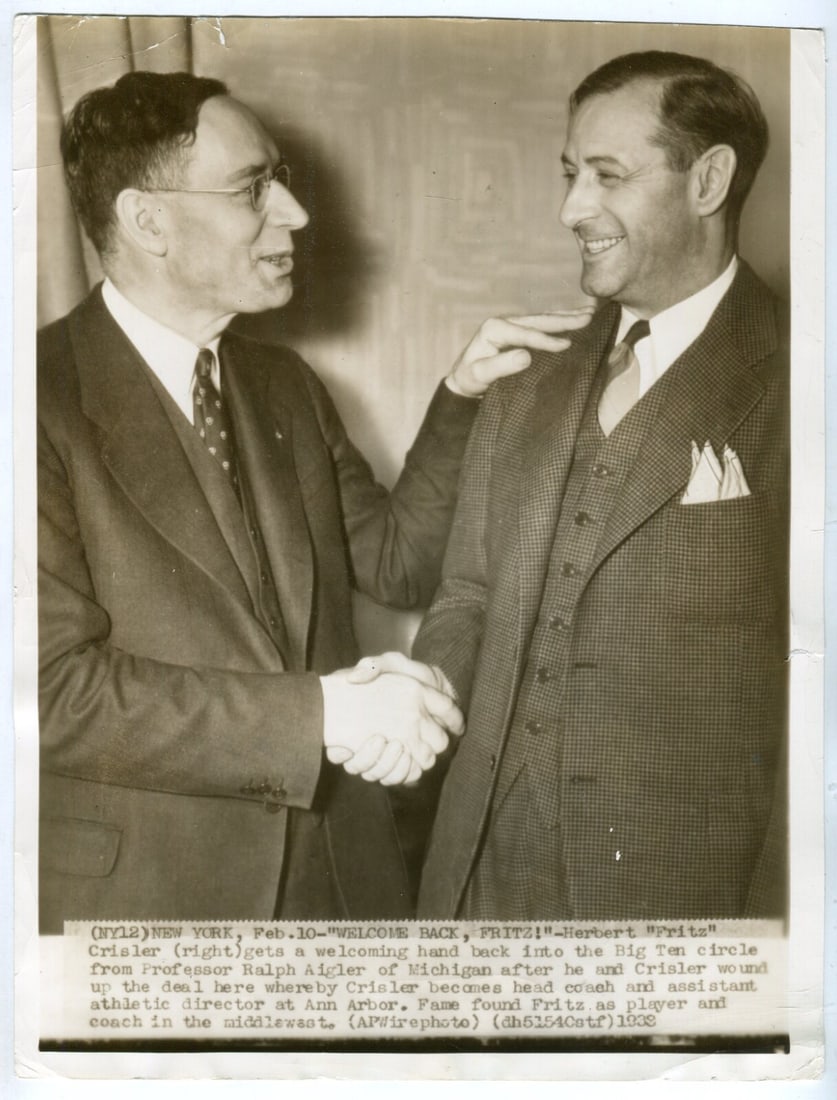 Fritz Crisler 1938 Original 8x10 Michigan Wolverines Football Photo: Fritz Crisler 1938 Original 8x10 Michigan Wolverines Football Photo This is an original 8x10 wire photo of Fritz Crisler, a notable figure in Michigan Wolverines football history. Captured in 1938, th