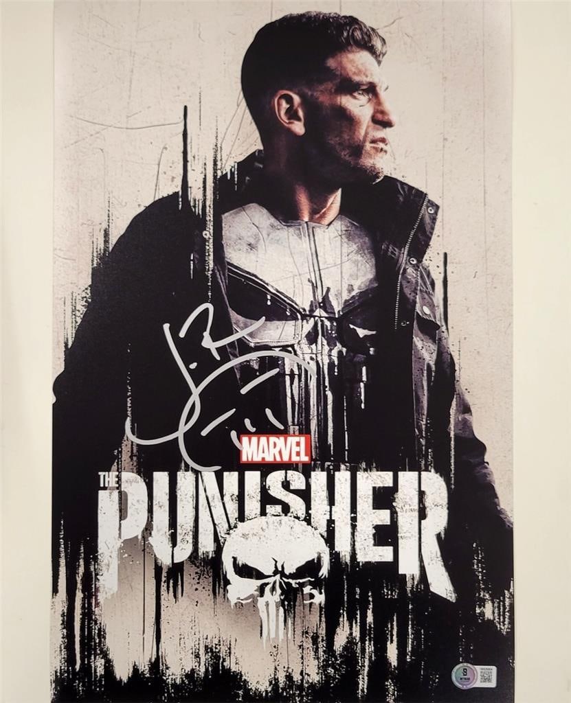 Jon Bernthal Autographed 11x17 Punisher Photo Beckett Authenticated: Jon Bernthal Autographed 11x17 Punisher Photo Beckett Authenticated This is an original 11x17 photo sketch of Jon Bernthal as The Punisher, signed by the actor himself. The autograph has been authenti