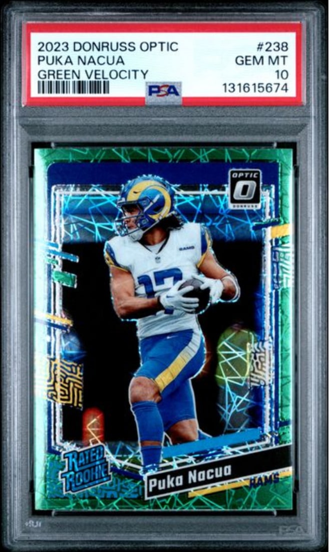 2023 Donruss Optic Green Velocity Puka Nacua Rookie Card PSA 10 (1 of 2)
