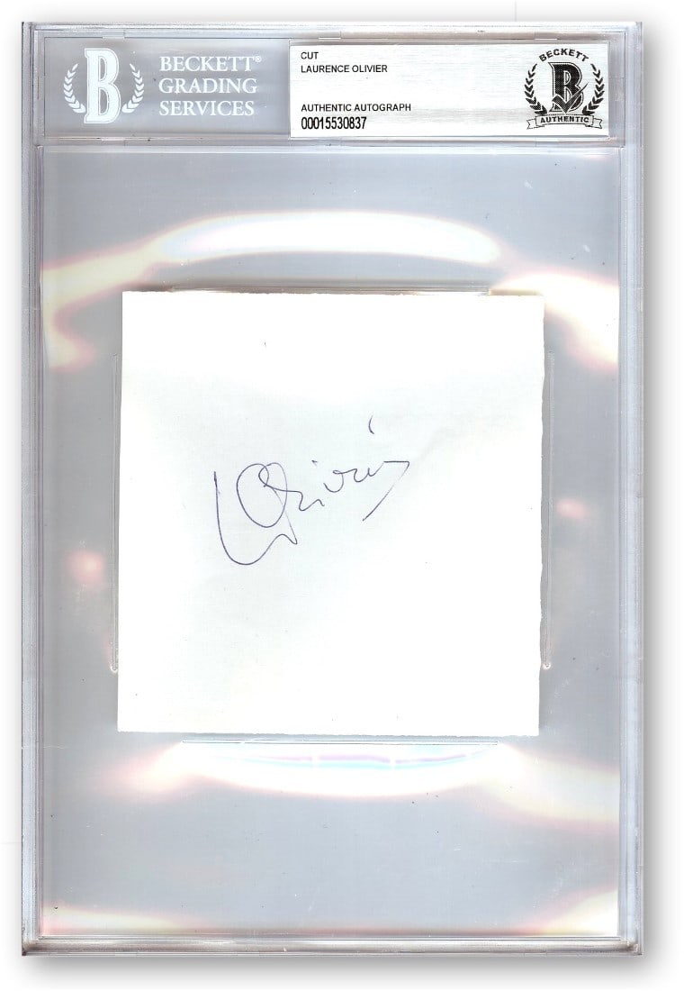 Laurence Olivier Autographed Cut Signature Othello Spartacus Beckett Authenticated: Laurence Olivier Autographed Cut Signature Othello Spartacus Beckett Authenticated This is an original autographed cut signature of Laurence Olivier, featuring his signature from his notable performan
