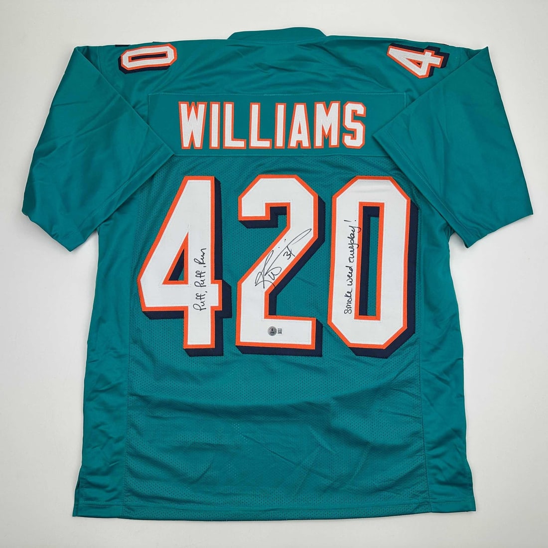 Ricky Williams Autographed Smoke Weed Everyday Jersey BAS COA Miami Dolphins (1 of 4)