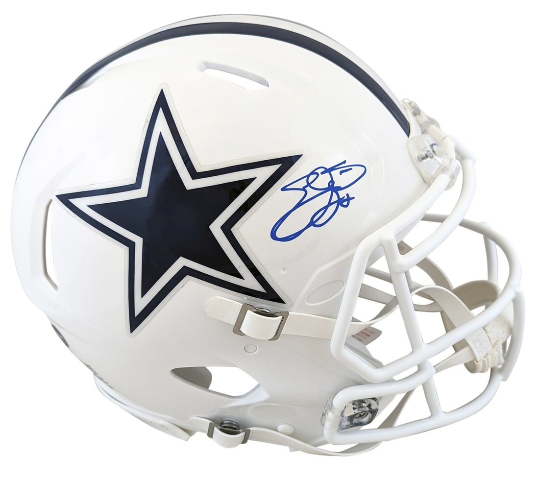 Emmitt Smith Autographed 2022 Dallas Cowboys Full Size Helmet BAS Authenticated: Emmitt Smith Autographed 2022 Dallas Cowboys Full Size Helmet BAS Authenticated This 2022 Alternate White Authentic Full Size Speed Proline Helmet has been personally signed by Emmitt Smith, a legenda
