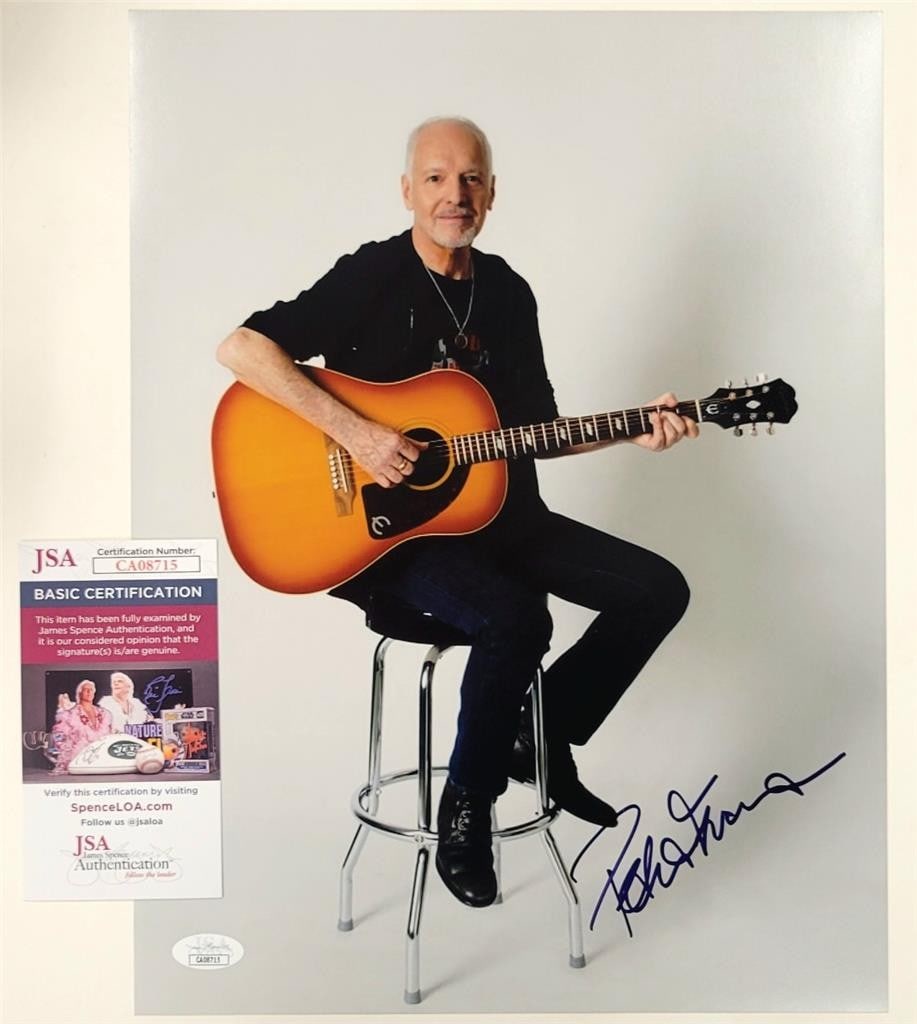 11x14 Peter Frampton Autographed Photo With JSA Authentication: 11x14 Peter Frampton Autographed Photo With JSA Authentication This 11x14 photograph features the autograph of Peter Frampton, renowned singer and member of Humble Pie. The signature has been authenti