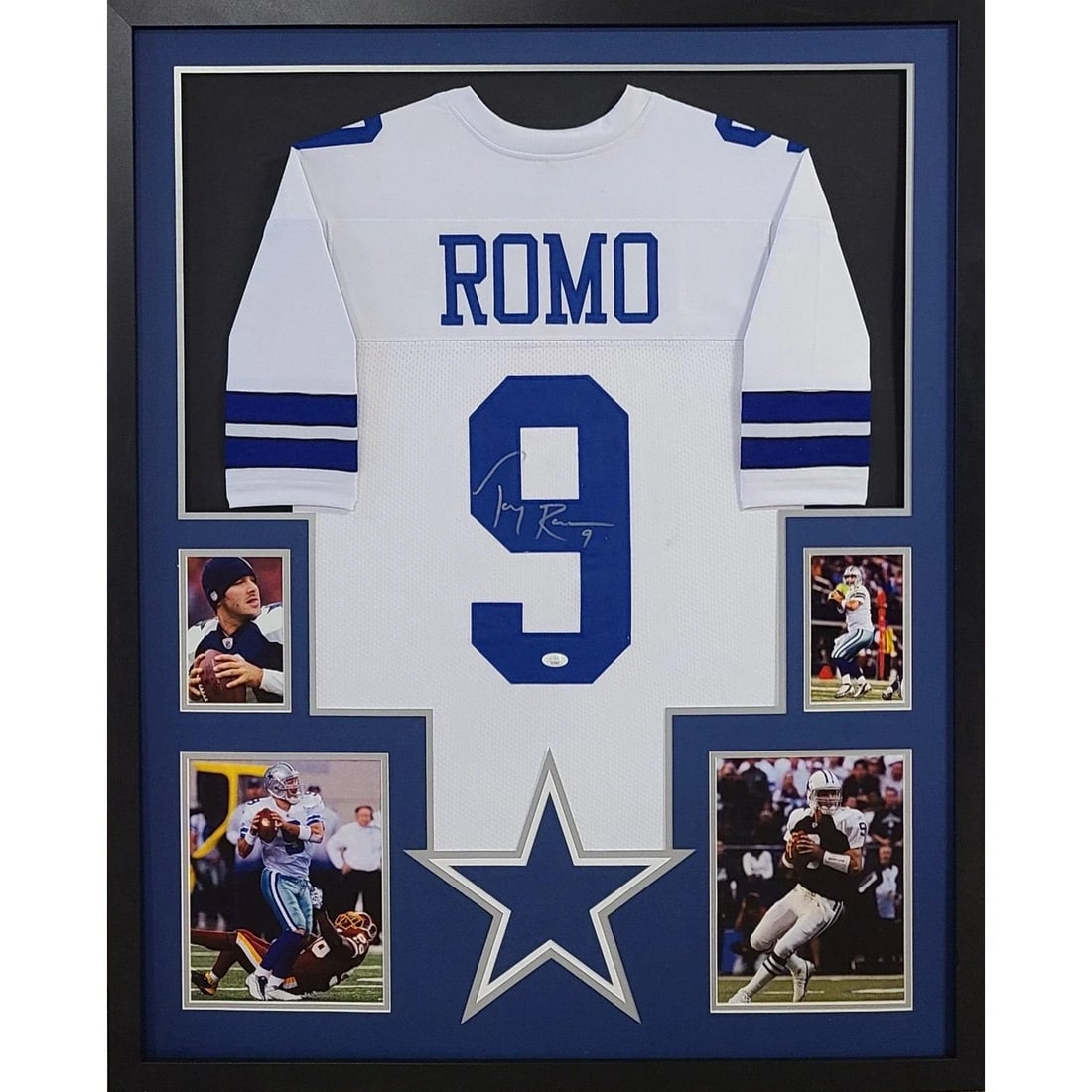Tony Romo Autographed Framed Jersey Dallas Cowboys JSA Certified: Tony Romo Autographed Framed Jersey Dallas Cowboys JSA Certified This autographed Tony Romo jersey is beautifully framed and comes authenticated by JSA, a leading name in sports memorabilia authentica