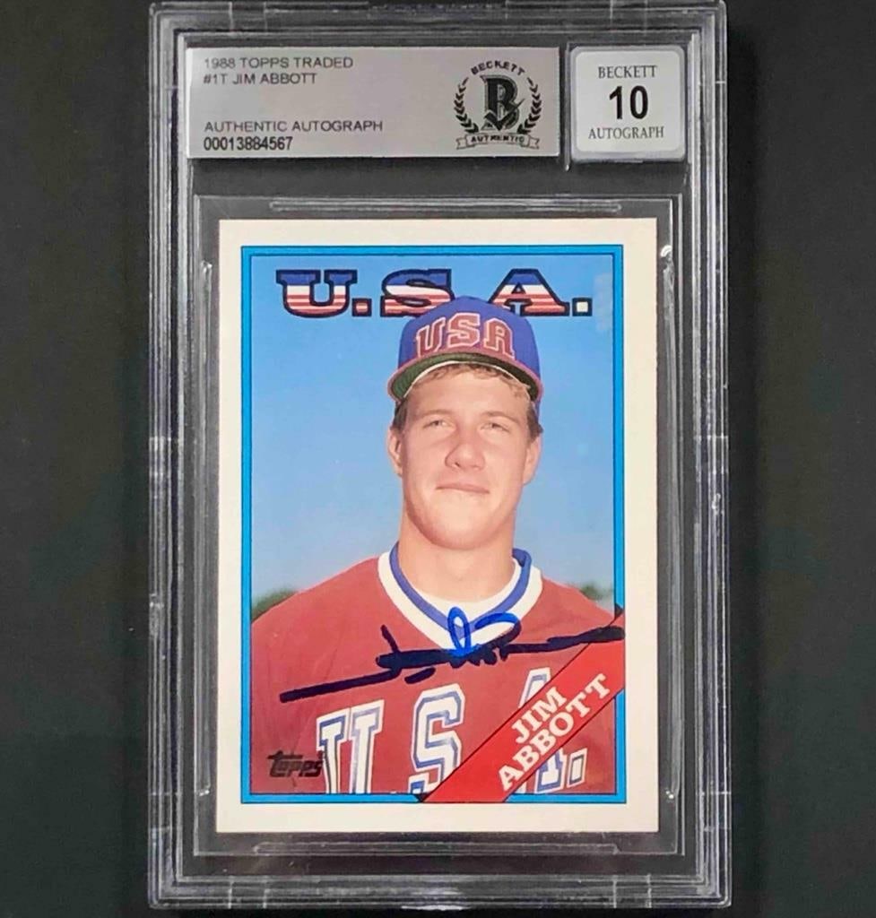 Jim Abbott 1988 Topps Traded Rookie Card Autograph BAS BGS 10 (1 of 2)