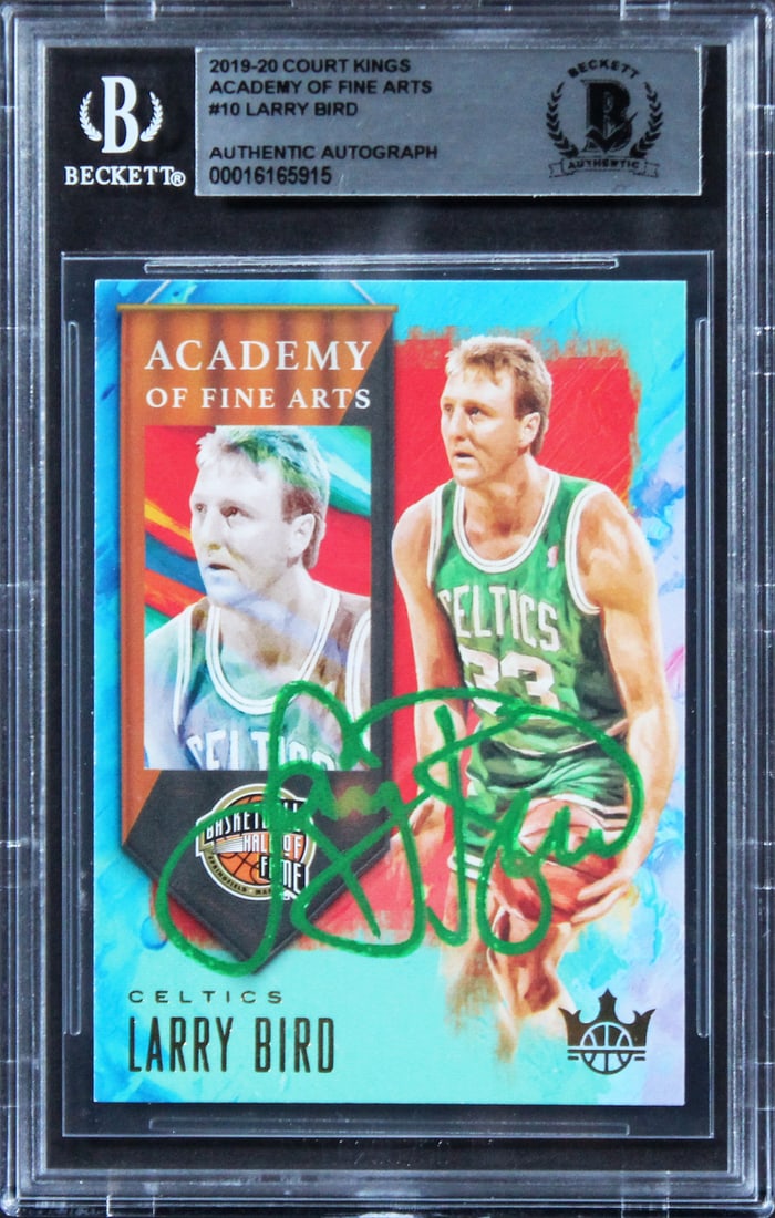 Larry Bird Signed 2019 Court Kings #10 Card Beckett Authenticated Boston Celtics: Larry Bird Signed 2019 Court Kings #10 Card Beckett Authenticated Boston Celtics This is a remarkable 2019 Court Kings Academy of Fine Arts #10 card, personally signed by the legendary Larry Bird of t