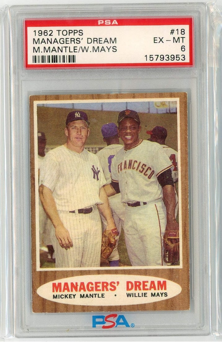 1962 Topps Managers Dream Card PSA 6 Featuring Mantle and Mays (1 of 2)
