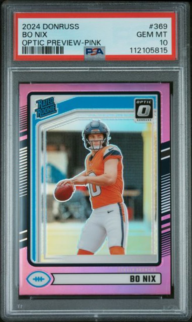 2024 Donruss Bo Nix #369 Pink Rookie Card PSA 10 Mint (1 of 2)