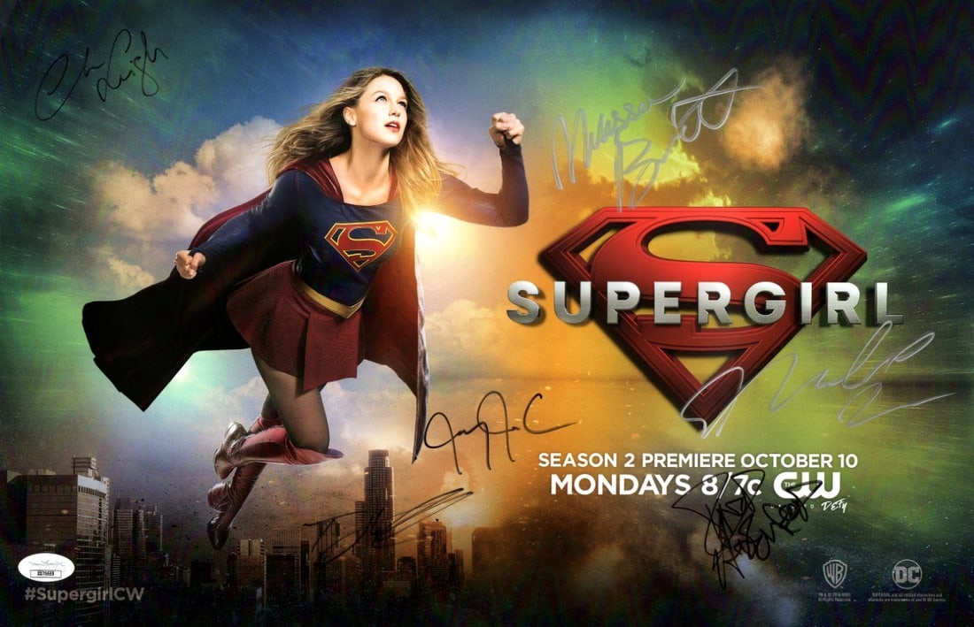 Supergirl Cast Autographed 11X17 Poster with JSA Authentication: Supergirl Cast Autographed 11X17 Poster with JSA Authentication This original Supergirl cast autographed poster features signatures from key members of the show's cast including Melissa Benoist, Chyle