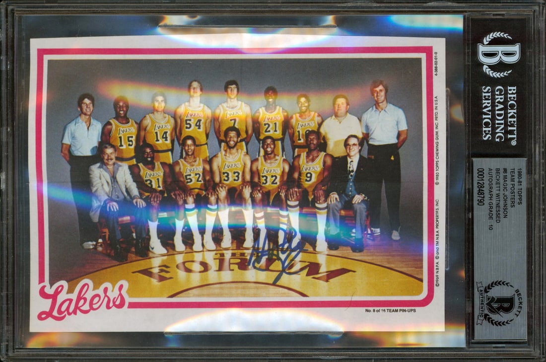 Magic Johnson Signed 5x7 1980 Topps Lakers Poster Auto Gem Mint 10 BAS: Magic Johnson Signed 5x7 1980 Topps Lakers Poster Auto Gem Mint 10 BAS This autographed 5x7 1980 Topps Team #8 poster features the legendary Magic Johnson of the Los Angeles Lakers. Graded as Gem Mint