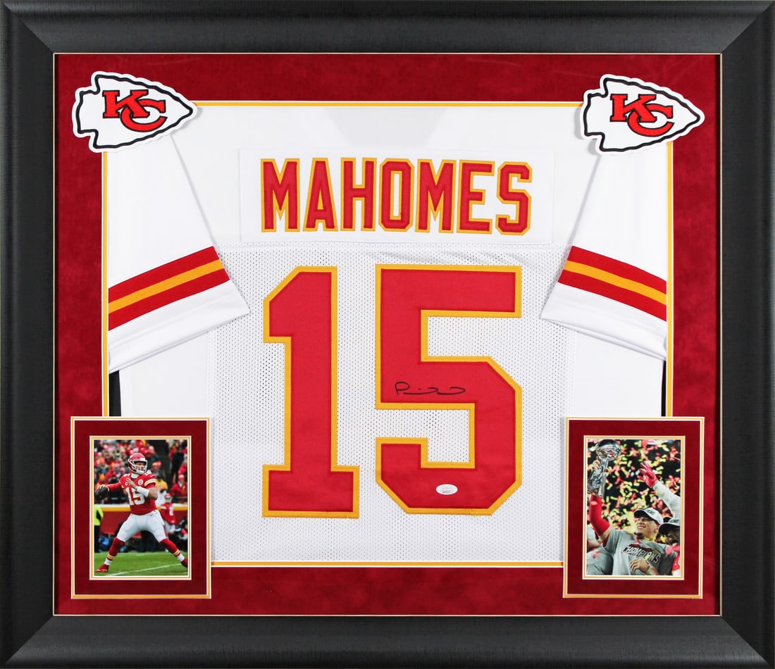 Patrick Mahomes Autographed White Jersey Framed JSA Certified Kansas City Chiefs (1 of 2)