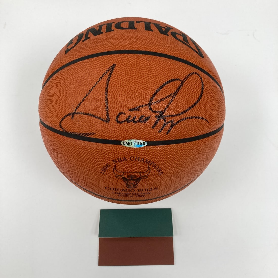 1996 Chicago Bulls Championship Basketball Signed by Scottie Pippen UDA Authenticated: 1996 Chicago Bulls Championship Basketball Signed by Scottie Pippen UDA Authenticated This is an original Chicago Bulls basketball signed by Scottie Pippen, commemorating the team's 1996 championship