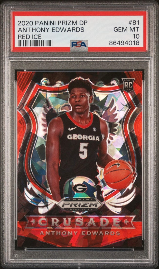 2020 Panini Prizm Anthony Edwards #81 Red Ice RC PSA 10 Basketball Card: 2020 Panini Prizm Anthony Edwards #81 Red Ice RC PSA 10 Basketball Card This 2020 Panini Prizm Anthony Edwards #81 Red Ice RC Basketball Card is graded PSA 10, ensuring its exceptional quality. Encaps