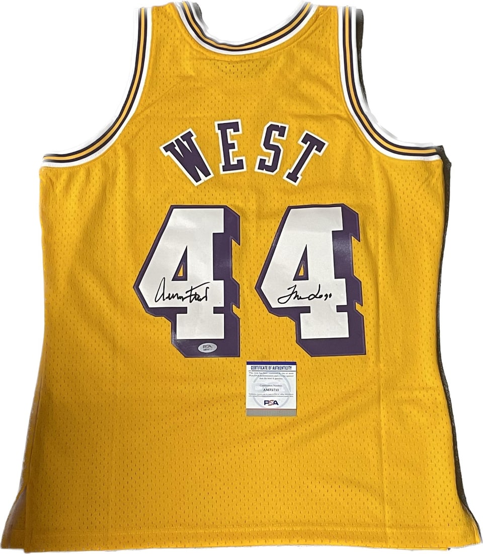 Jerry West Autographed Jersey Mitchell & Ness PSA/DNA Lakers 'THE LOGO': Jerry West Autographed Jersey Mitchell & Ness PSA/DNA Lakers 'THE LOGO' This original Mitchell & Ness jersey features the iconic signature of Los Angeles Lakers legend Jerry West, inscribed with "THE