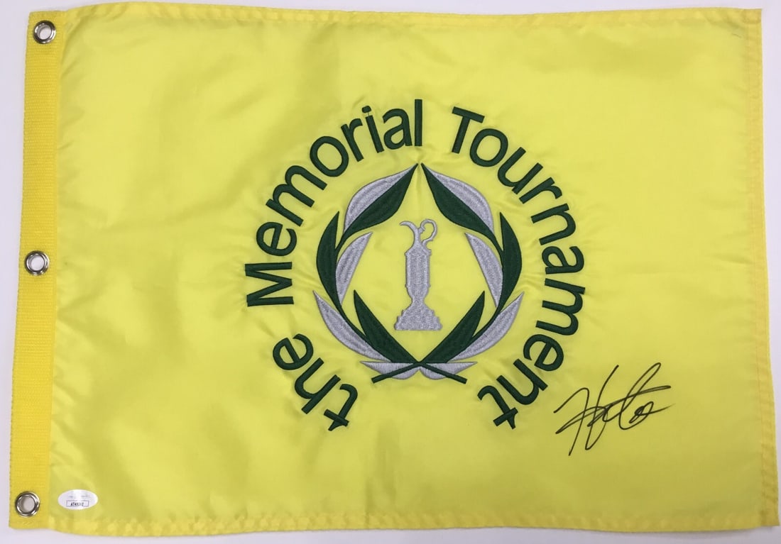 Hideki Matsuyama Signed The Memorial Tournament Pin Flag JSA AT49262: Hideki Matsuyama Signed The Memorial Tournament Pin Flag JSA AT49262 Celebrate the legacy of Hideki Matsuyama with this original pin flag from The Memorial Tournament. This flag features a perfect aut