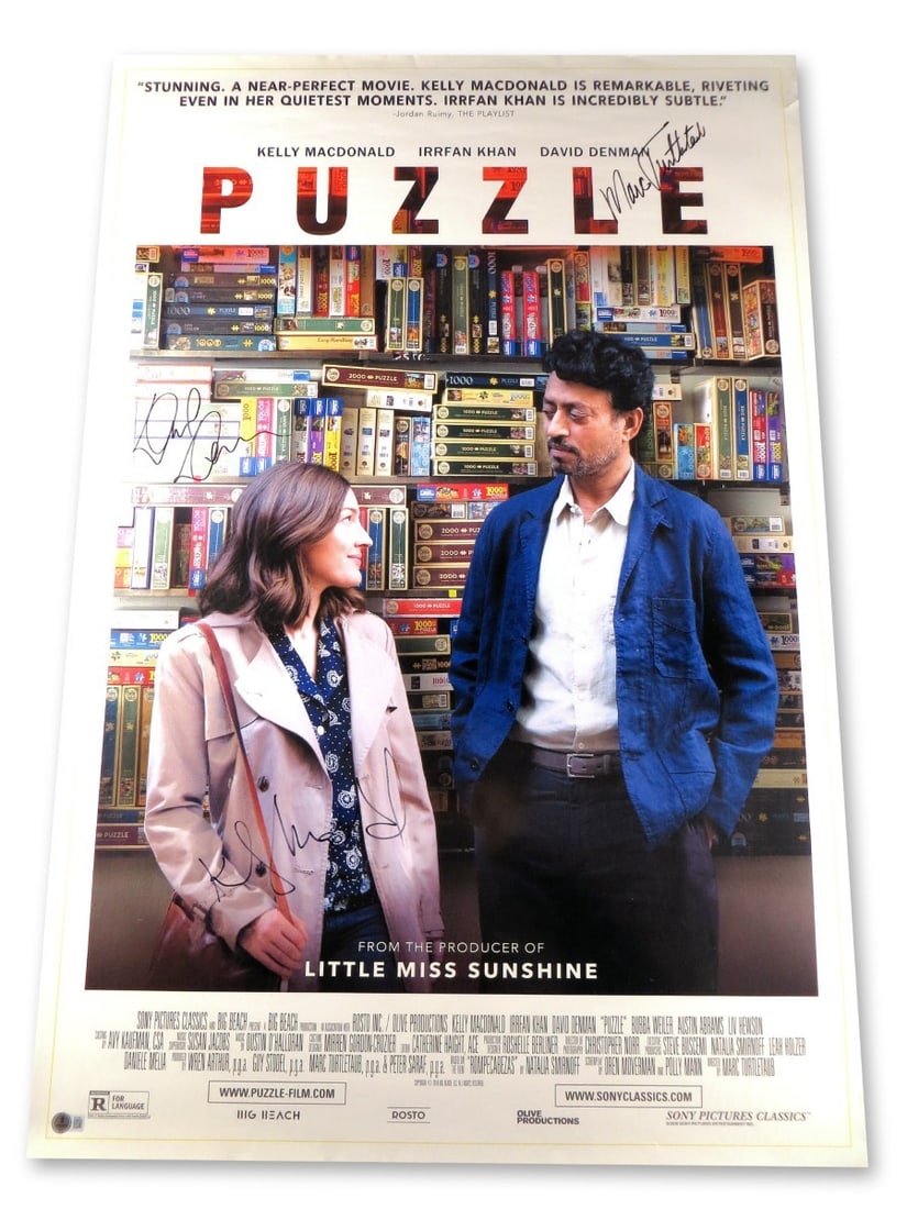 Authentic 27x40 Puzzle Poster Signed by MacDonald Denman Turtletaub Beckett: Authentic 27x40 Puzzle Poster Signed by MacDonald Denman Turtletaub Beckett This stunning 27X40 poster features the autographs of Kelly MacDonald, David Denman, and Marc Turtletaub, all signed during
