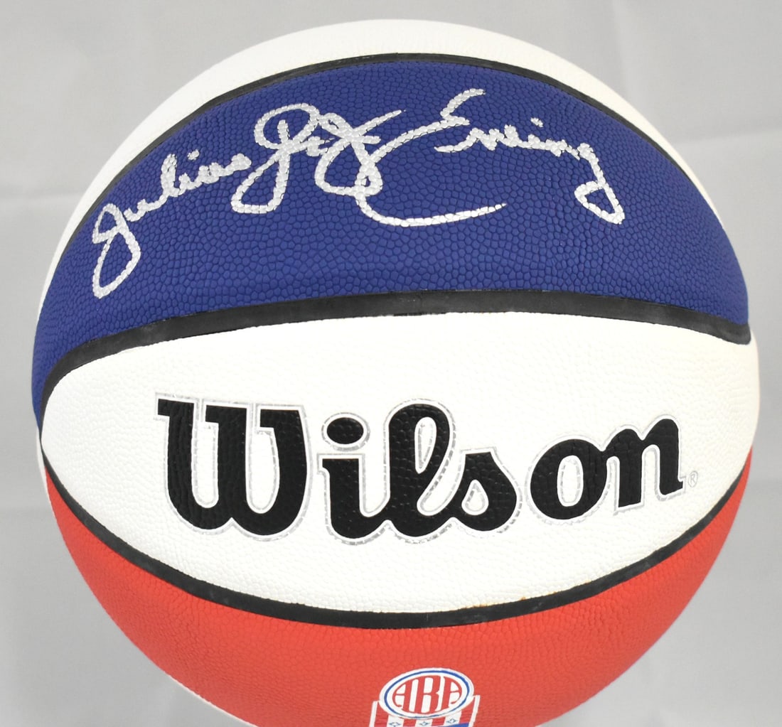ABA Wilson Basketball Signed by Julius Erving with Beckett Hologram: ABA Wilson Basketball Signed by Julius Erving with Beckett Hologram This ABA Wilson basketball features the autograph of Julius Erving, a legendary player for the Philadelphia 76ers. The ball is an or