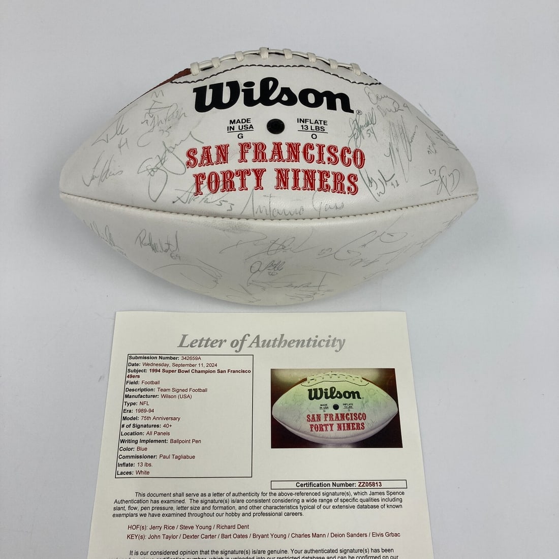 1994 San Francisco 49ers Super Bowl XXIX Signed Football JSA COA: 1994 San Francisco 49ers Super Bowl XXIX Signed Football JSA COA Celebrate the legendary victory of the San Francisco 49ers with this authentic Team Signed Football commemorating their Super Bowl XXIX