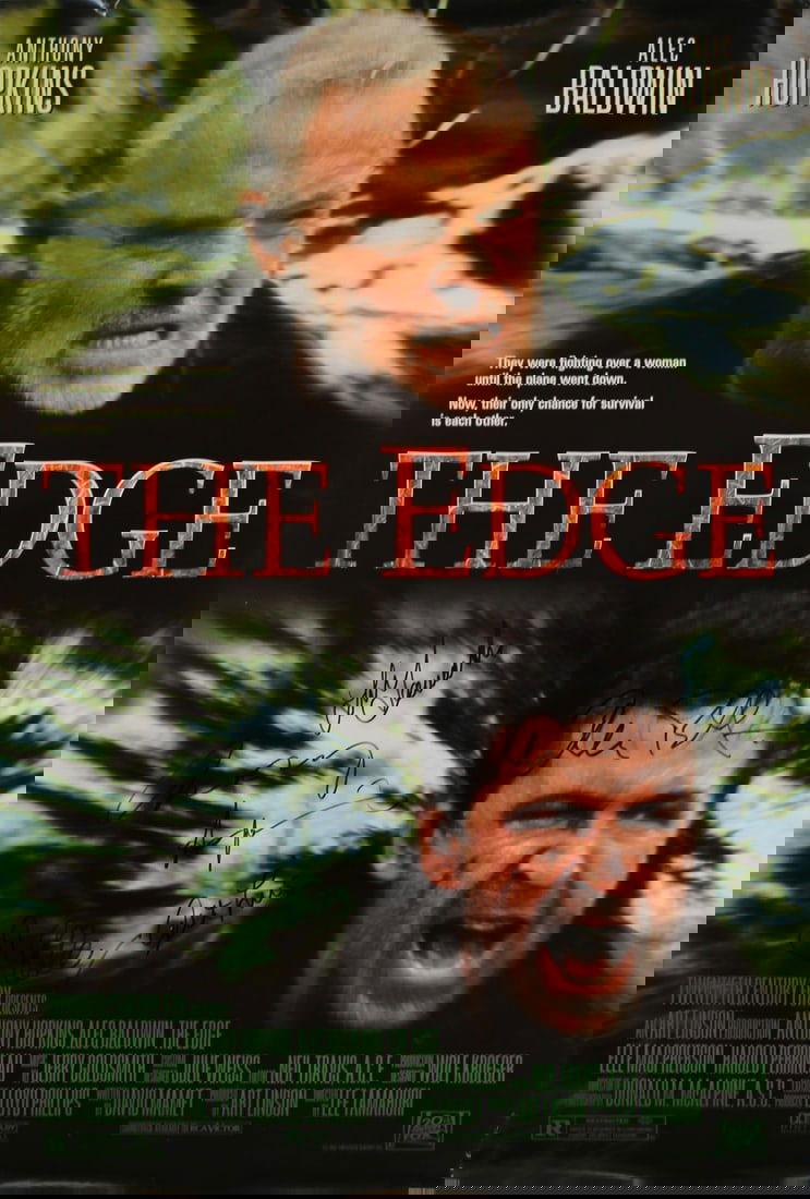 The Edge Signed 27x40 Poster with Beckett COA by 5 Stars: The Edge Signed 27x40 Poster with Beckett COA by 5 Stars This original 27x40 poster for 'The Edge' features the autographs of renowned actors Anthony Hopkins, Alec Baldwin, and Elle Macpherson, along